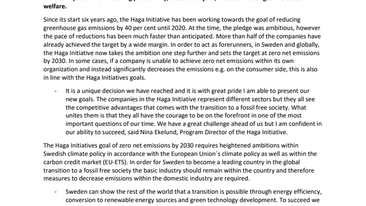 Companies go further than Swedish Government – toward zero net emissions in 2030