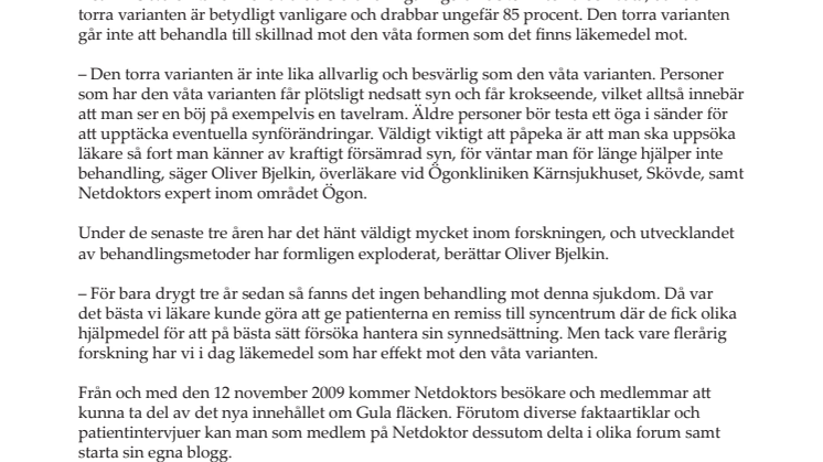 Netdoktor lanserar nytt område om Gula fläcken