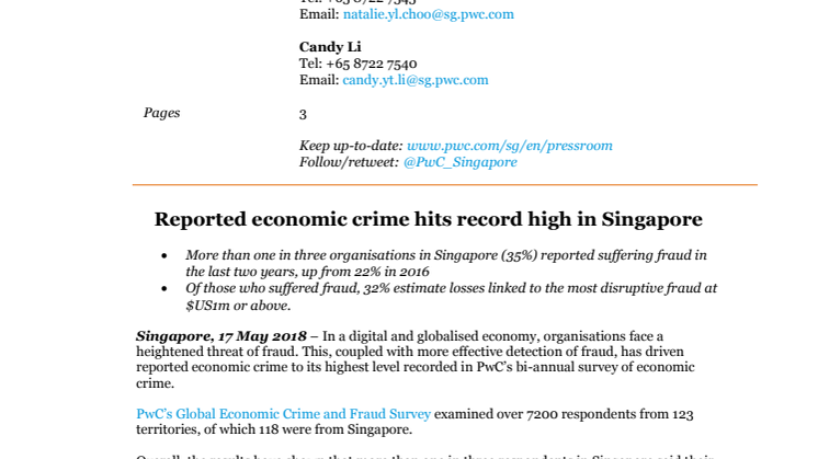 Reported economic crime hits record high in Singapore