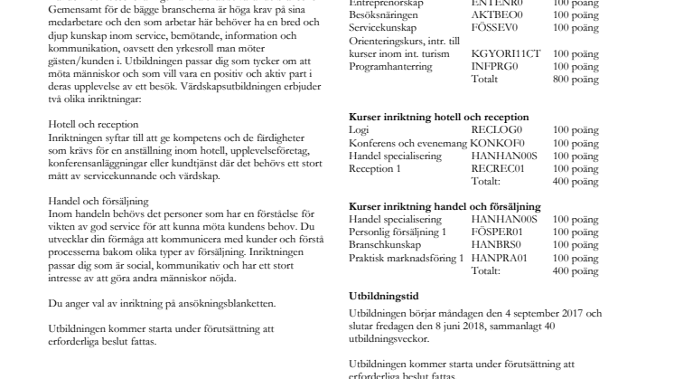 Värdskapsutbildning - Informationsblad 