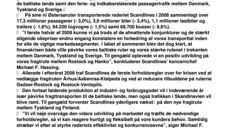 Scandlines noterer en mindre tilbagegang i transporttallene for 2008