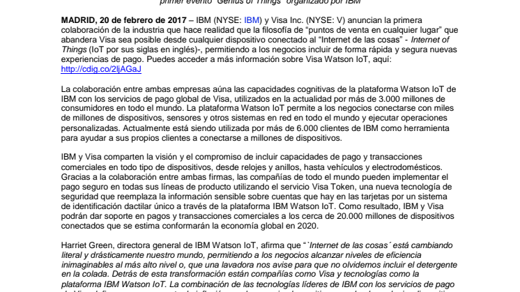  IBM y Visa convierten automóviles, electrodomésticos y todo tipo de dispositivos conectados en potenciales puntos de venta con Watson Internet of Things