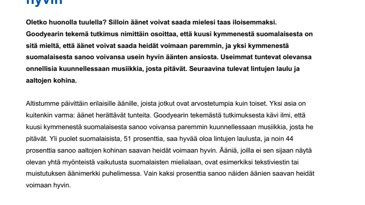 Musiikki, lintujen laulu ja aaltojen kohina: Nämä äänet saavat suomalaiset voimaan hyvin