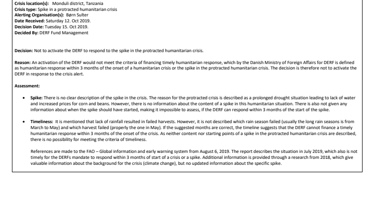 19-019-SP Decision not to activate the DERF