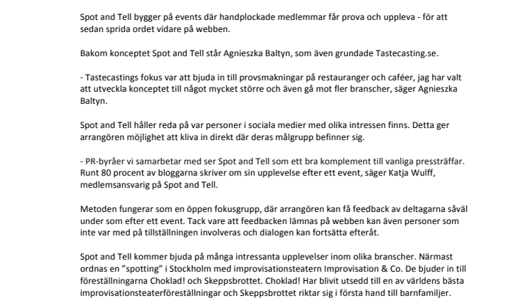 Spot and Tell – spännande och gratis upplevelser för aktiva i sociala medier
