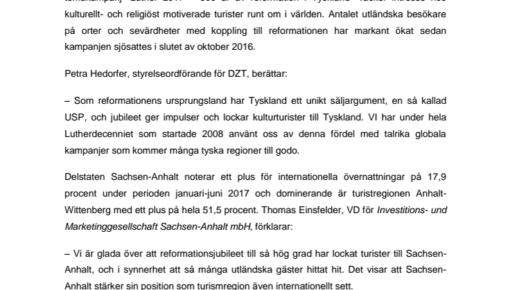 ​Kampanj om reformationsjubileet stärker tysk incoming