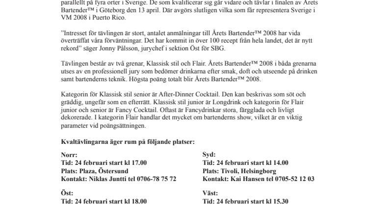 Dags för kvalificeringen till Årets Bartender™ 2008