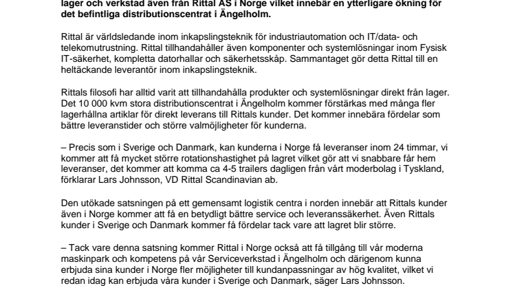 Rittal satsar på utökat nordiskt logistik centra i Ängelholm