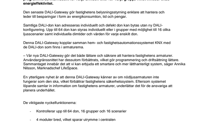 Schneider Electric lanserar ny DALI-Gateway