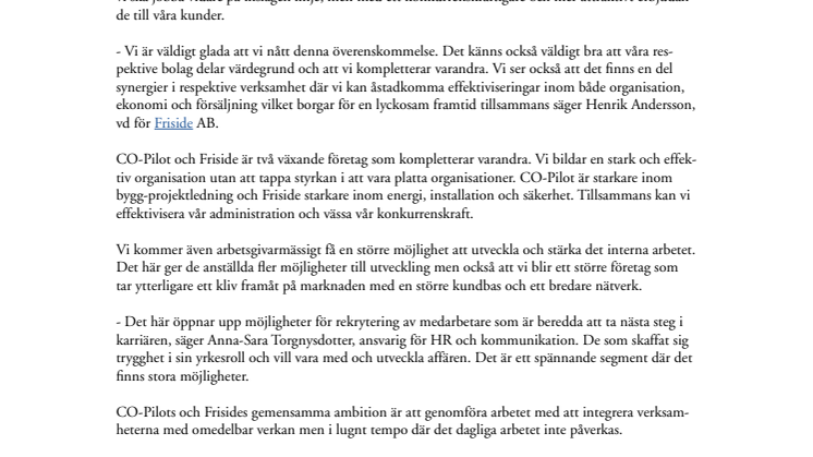 CO-Pilot och Friside går samman och bildar Friside Group