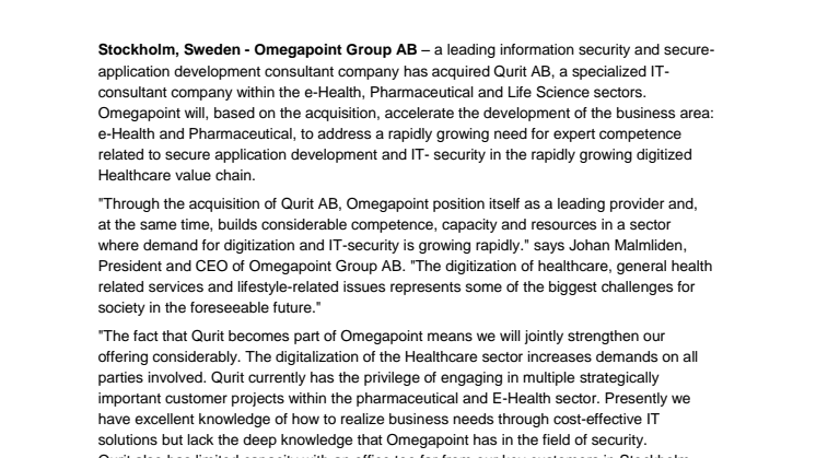 Omegapoint acquires Qurit AB