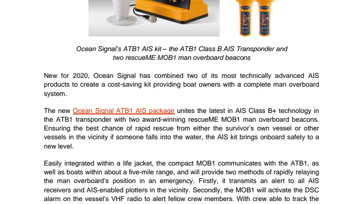 Ocean Signal Launches Complete AIS Kit to Provide Boat Owners with Affordable Man Overboard System