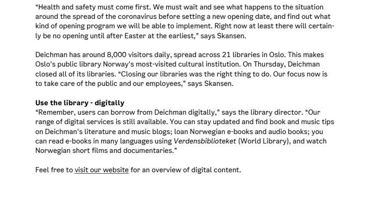Press release: Postponed opening of Deichman Bjørvika