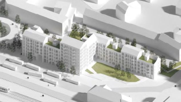 Illustration: Ny bolig- og erhvervsbebyggelse Banegårdspladsen