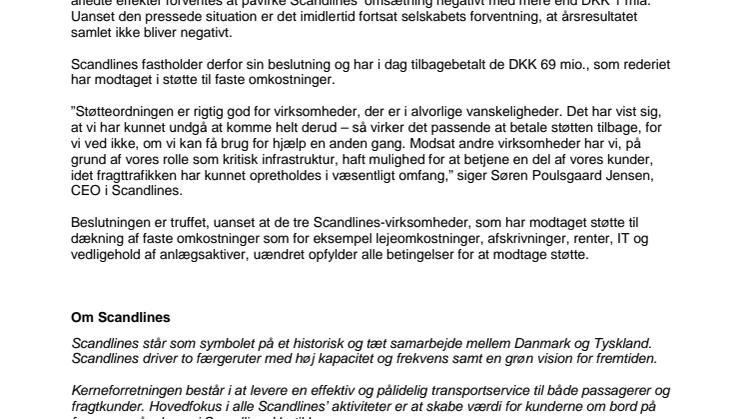 Trods betydelige rejserestriktioner tilbagebetaler Scandlines coronastøtte på DKK 69 mio.
