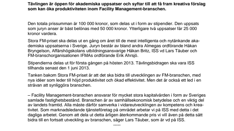 Studenttävling ska vitalisera Facility Management