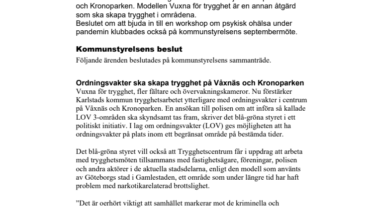 Kommunstyrelsen i korthet den 15 september