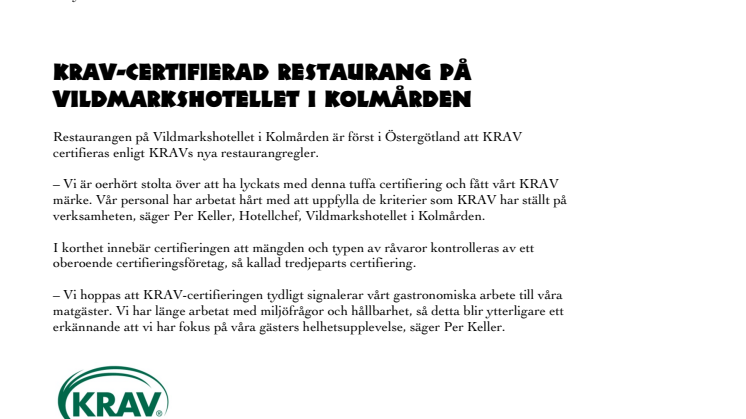 KRAV-certifierad restaurang på Vildmarkshotellet i Kolmården