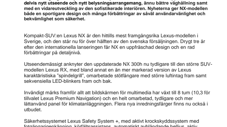 Lexus kompakt-SUV NX 300h får vassare yttre och uppgraderat inre 