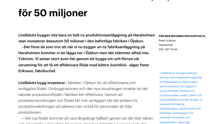 Lindbäcks rustar fabriken i Öjebyn för 50 miljoner