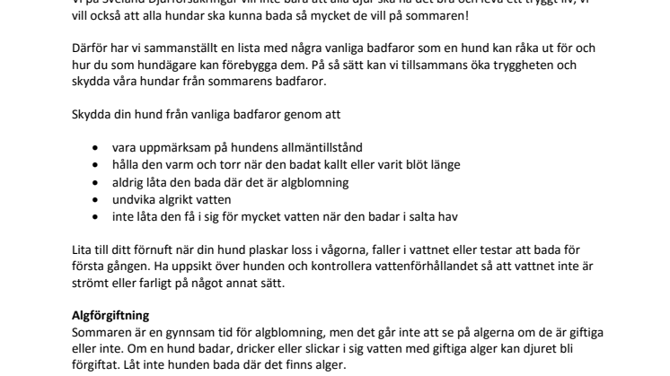 Badfaror för hundar