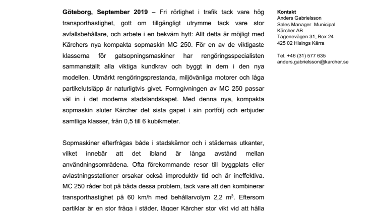 Kärchers nya kompakta sopmaskin MC 250