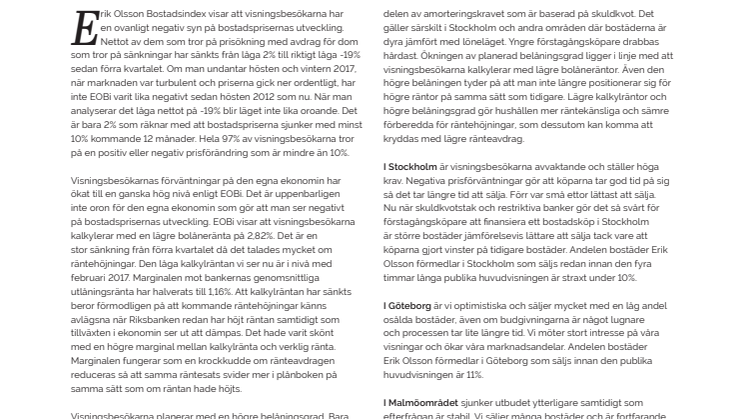 Erik Olsson Fastighetsförmedling kommenterar bostadsmarknaden 18 februari 2019