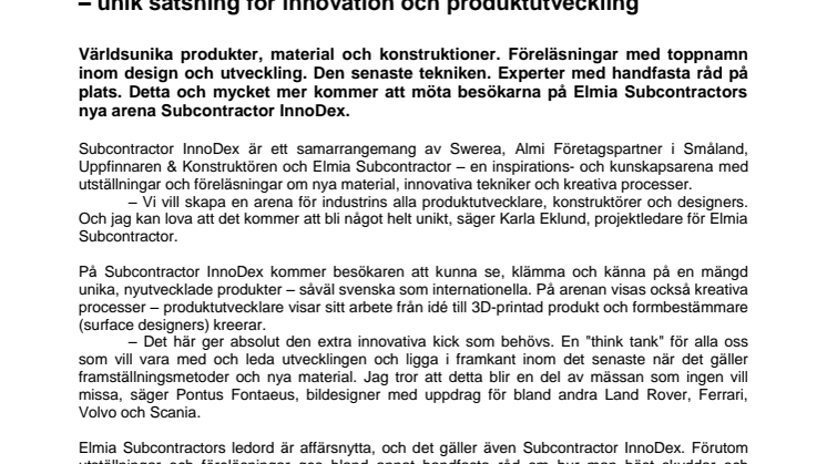 InnoDex på Elmia Subcontractor  – unik satsning för innovation och produktutveckling