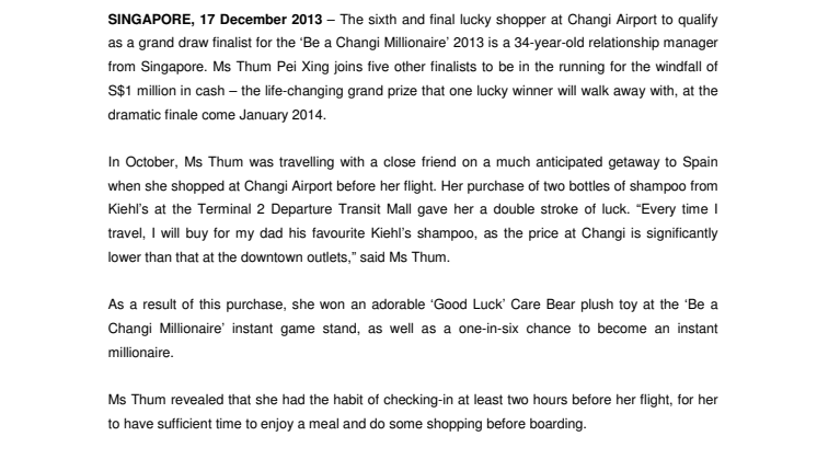 Better late than never - Singaporean picked as last finalist for ‘Be a Changi Millionaire’ 