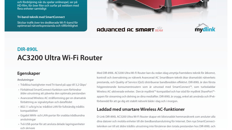 Produktblad, D-Link AC3200 Ultra Wi-Fi Router (DIR-890L) 