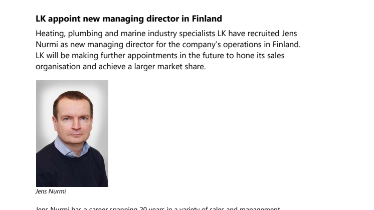 LK appoint new managing director in Finland