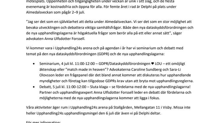 Delphi anordnar seminarium och debatt under Almedalen 2017