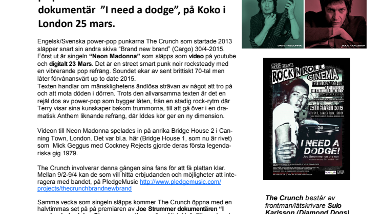 Power-pop punkarna The CRUNCH släpper första singeln ”Neon Madonna”  IDAG