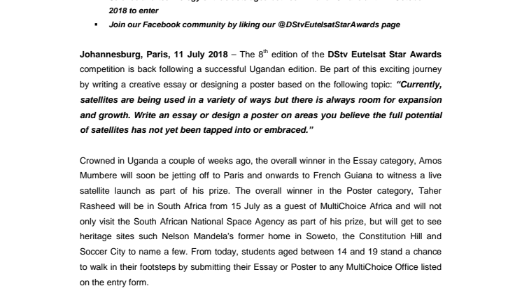 The 8th edition of the DStv Eutelsat Star Awards is now open!
