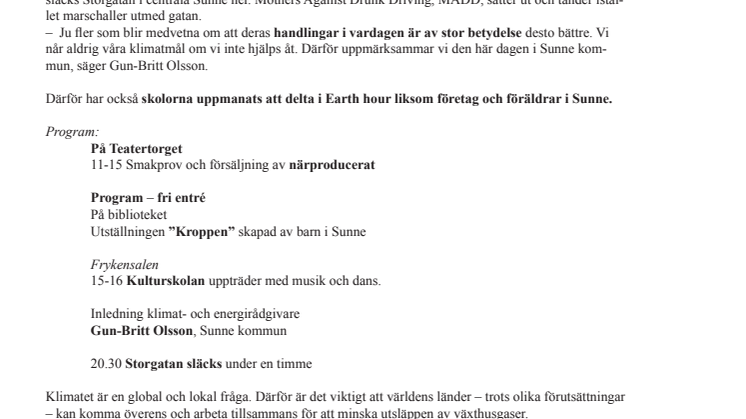 Earth hour –  en liten handling får stor betydelse