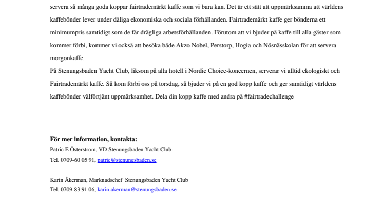 Stenungsbaden bjuder på Fairtradefika den 16 oktober