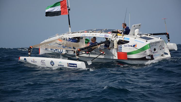 The four-man crew of Row4Ocean onboard 40ft multihull rowing boat ‘Year of Zayed’