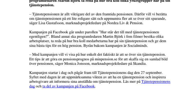 Martin Björk och humor ska uppmärksamma Tjänstepensionens dag