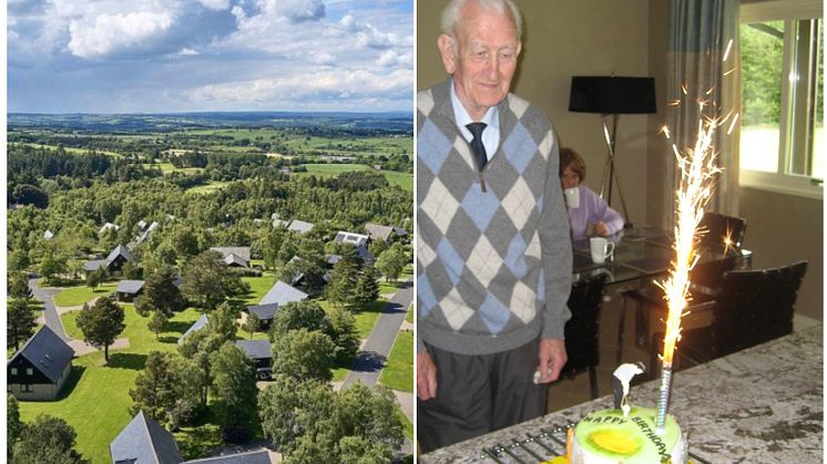 Left:  Slaley Hall Lodges.  Right: Slayey member Tom Brown's 84th birthday spent at his beloved timeshare lodge