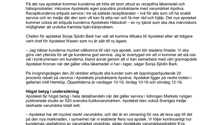 Apoteket öppnar en femte butik i Linköping