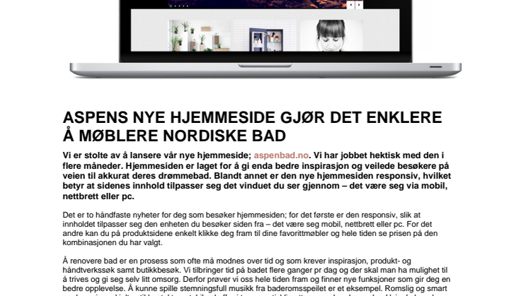 Aspens nye hjemmeside gjør det enklere å møblere nordiske bad