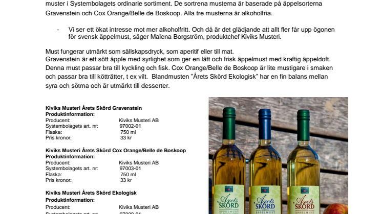 Äppelmust från Kiviks Musteri tar plats på Systembolaget