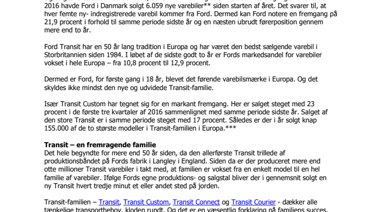 Ford Transit er den mest solgte varebil i verden