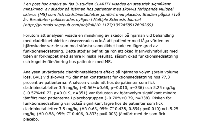 Ny analys visar på signifikant minskade skador på hjärnan hos patienter med MS