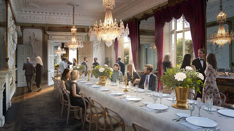 Visionsbild av hur Dicksonska Palatsets restaurang- och festvåning kan komma att se ut. Bild: Liljewall Arkitekter