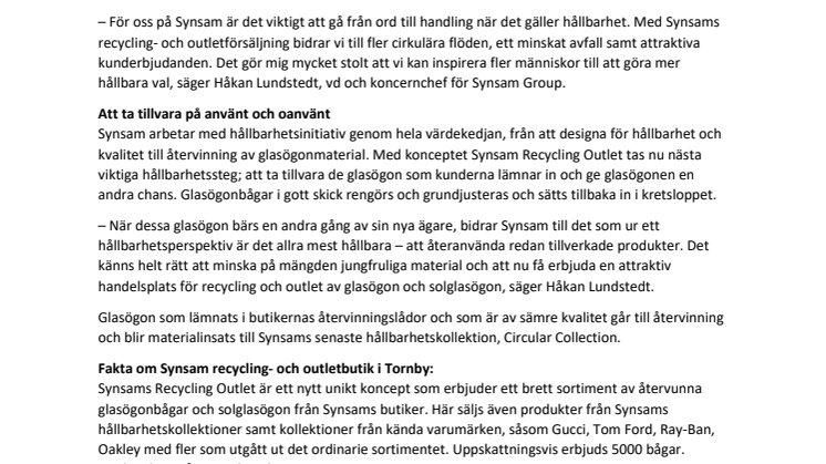 Synsam öppnar recycling- och outletbutik i Linköping