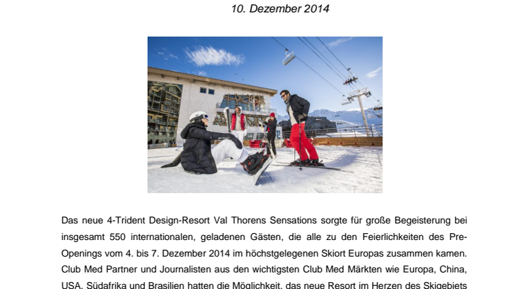 Eröffnung des Club Med Skiresorts Val Thorens Sensations 