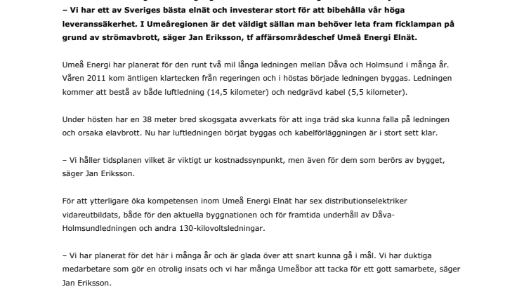 Umeå Energis kraftledning säkrar elförsörjningen i Umeå