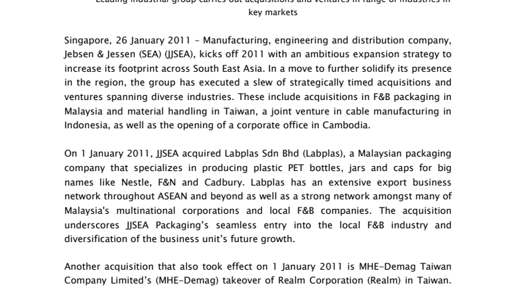 JEBSEN & JESSEN (SEA) POISED TO TAKE A BIGGER SHARE OF SOUTH EAST ASIA IN 2011