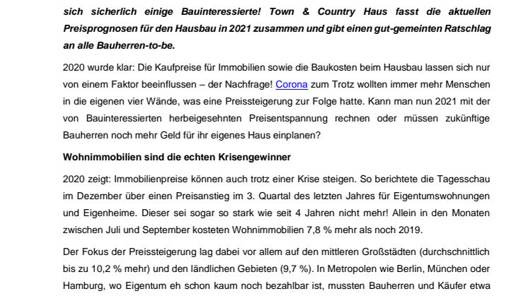 Jetzt bauen oder später? - So entwickeln sich die Immobilienpreise in 2021